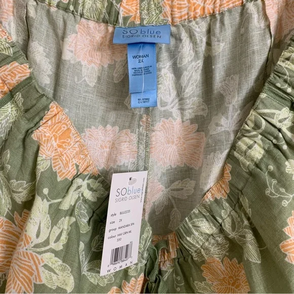 SIGRID OLSEN SO blue 100% Linen Studio Floral Print Pants 2XL NWT - Picture 4 of 4